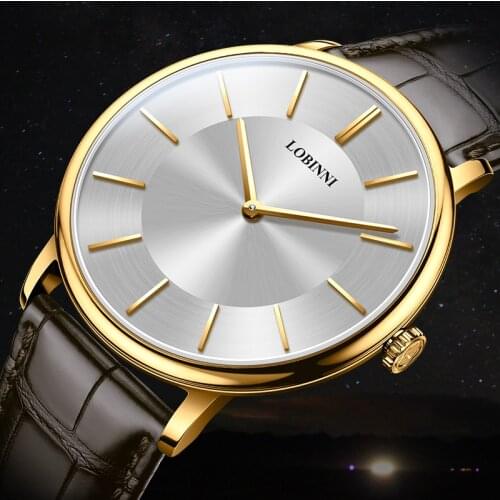 Luxury Brand LOBINNI Switzerland Man Watches 6 mm Ultra-thin Quartz Watch Men Sapphire Waterproof Leather Couples Clock L3013M