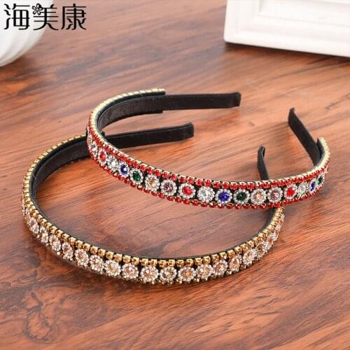 Haimeikang Colored Rhinestones Luxury Retro Hair Bands Champagne Gold Rhinestone Headband Bridal Crystal Hair Accessory