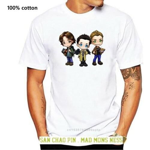 Cotton Mens RenHe Chibis Sam Dean Supernatural uomini T Shirt Nera Divertente Figo Cool Top Mens T-shirt