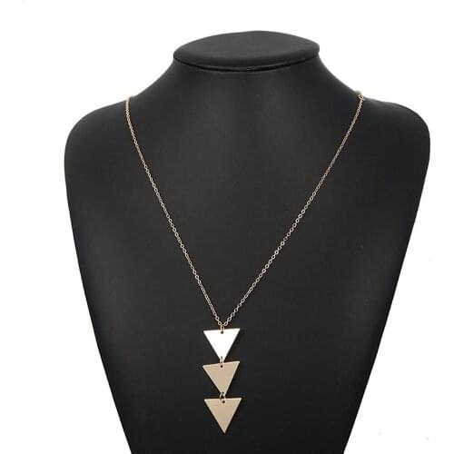 Fine Sweater Chain for Women Fashion Long Necklace Simple Triangle Pendant Necklace Geometric Polished Alloy Jewelry Accessories