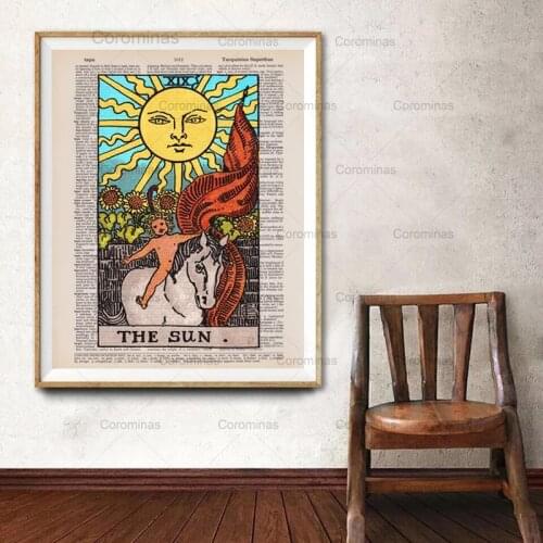 Canvas Painting The Sun Tarot Vintage Illustration Posters and Prints Major Arcana Tarot Card Wall Art Decoration Fortune Gift