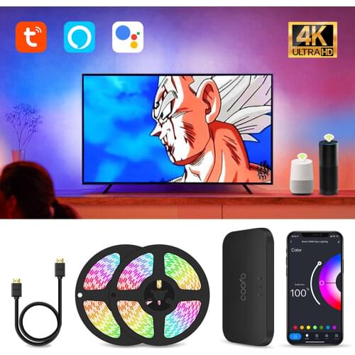 Ambient TV PC Backlight Kit HDMI Sync Screen Color LED Strip Light works with Tuya WiFi Alexa Google Control HDTV Computer Xbox