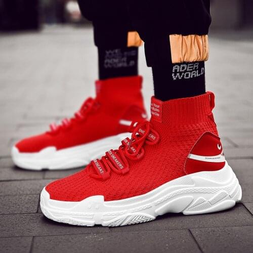 New Wholesale Big Size 47 Red Shark Sneakers Unisex High Top Flat Platform Shoes Women Casual Socks Shoes Men Chunky Sneakers