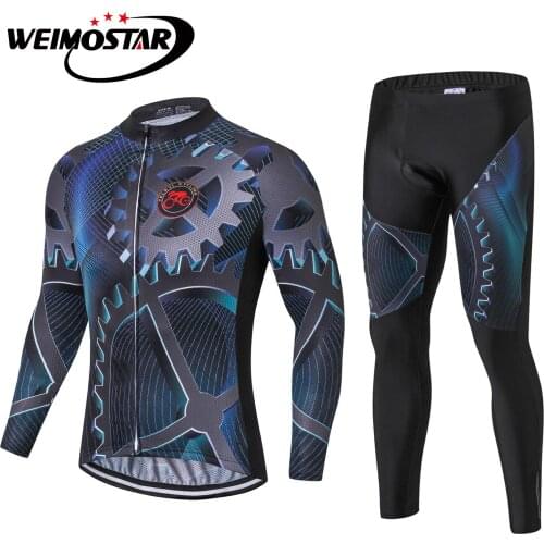 TELEYI Men Cycling Jersey Gear Bike Sets Clothing Quick Dry Bicycle Clothing Long Sleeve Cycling Jersey Pad BiB Suit