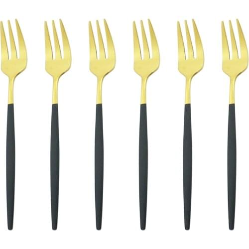 6Pcs Black Gold Fork Set Matte Tea Cake Snack Fork Dinnerware Cutlery Stainless Steel Flatware Dessert Fruit Fork Silverware Set