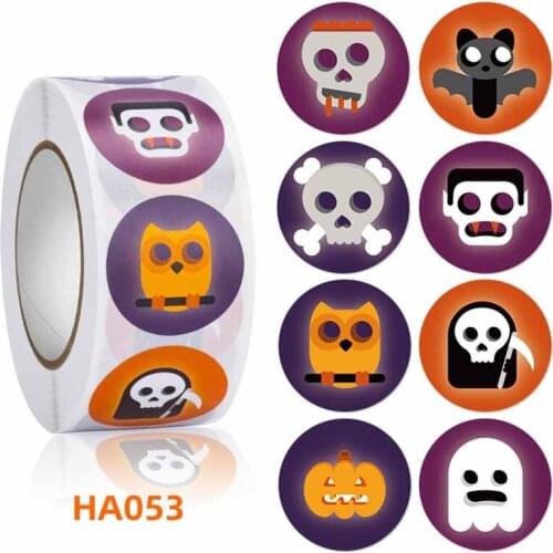Sticker label 500Pcs/roll Thank You Cartoon Stationery Stickers Halloween Series Ghost Pattern Stickers Toy Children Gift