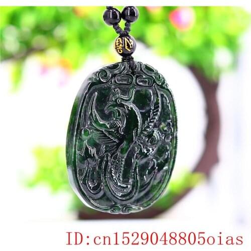 Jade Phoenix Pendant Natural Gifts Chinese Charm Fashion Amulet Black Green Jewellery Carved Necklace