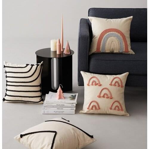 Nordic Tufting Throw Pillow Case Canvas Back Support Geometric Square Cushion Cover Decorative Home Office Decor 45x45cm