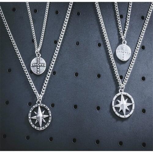 2020 New Personality Cross Square Metal Double-deck Hip hop Long Chain Cool Simple Necklace For Women men Jewelry Gifts