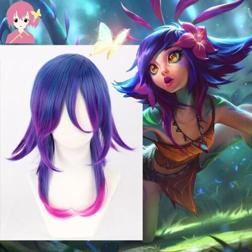 Game LOL Neeko Cosplay Wigs Short Synthetic Hair LOL The Curious Chameleon Cosplay Headwear Mix Color Hair for Women