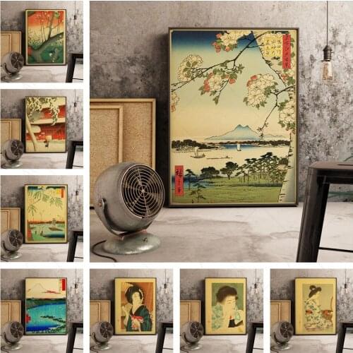 Classical Japanese Natural Scenery Posters and Prints Pretty Geisha Canvas Painting for Bar Cafe Home Interior Wall Art Decor