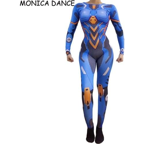 Robot Dance Cosplay Women Costume Anime Role-playing Stage Performance Leotard Personality Spandex Print Stretch Skinny Jumpsuit