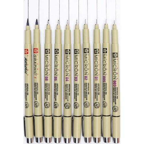 SAKURA/Sipa Pigma Micron Graphic Design Pen Finliner 003 005 01 02 03 04 05 08 1.0 1.2 Brush Pen Fine Point Sketch Needle Pen