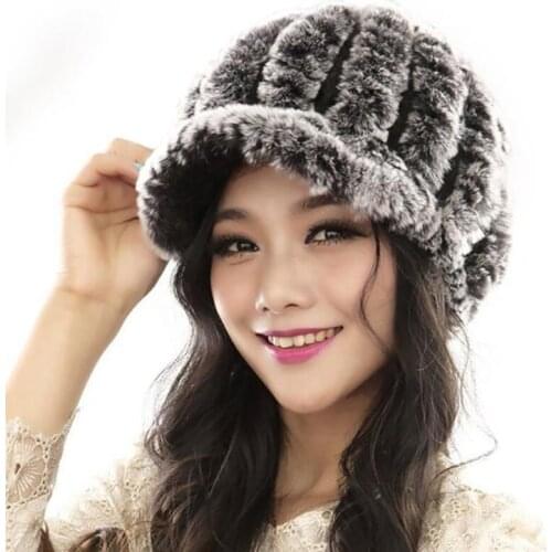 Women Fur Hat For Winter Natural Faux Fur Cap Russian Female Knit Fur Cap Hats New Fashion Warm Snow Beanies Cap Wholesale
