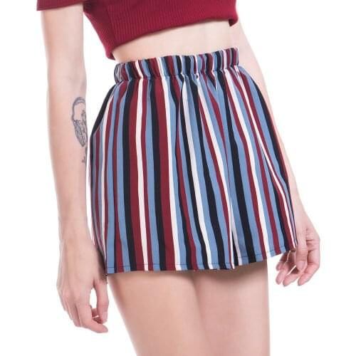 LJCUIYAO Loose Boho Floral Casual Women Chiffon Shorts Plus Size Stripe Shorts Summer High Waist Stripe Printed Women New Short