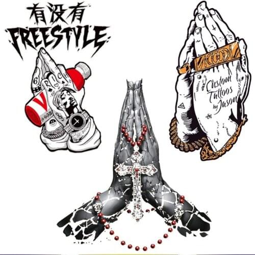 Punk Style Heat Transfers Hand Print Animal Colorful Pray Iron-on Patches Stripe On Clothing Hot Vinly Patch DIY Dress Clothes