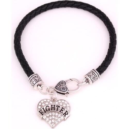 Trendy Women Charm Bracelet Heart Pendant Beautiful Crystals Three Kinds Length Chain FIGHTER Written Provide Dropshipping