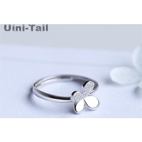 Uini-Tail hot new 925 sterling silver simple fresh small butterfly micro-inlay ring Korean students fashion tide flow jewelry