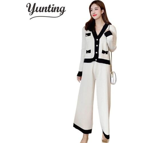 High Quality New winter Women Sweater Two Piece knitted Sets Tracksuit 2020 Fashion trousers Suit