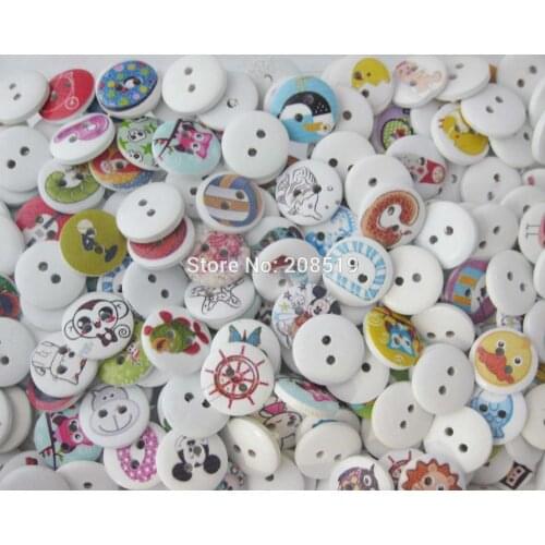 WBNWLA crafts and scrapbooking wood Buttons 15mm Printed 200 pieces randomly sewing accessories
