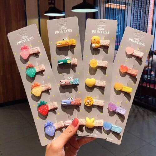 5PC NEW Children Cloth Duck Flower Cartoon Candy Color Hair Clips Fruits Star Girl Hairpin HeadWear Headdress Barrettes