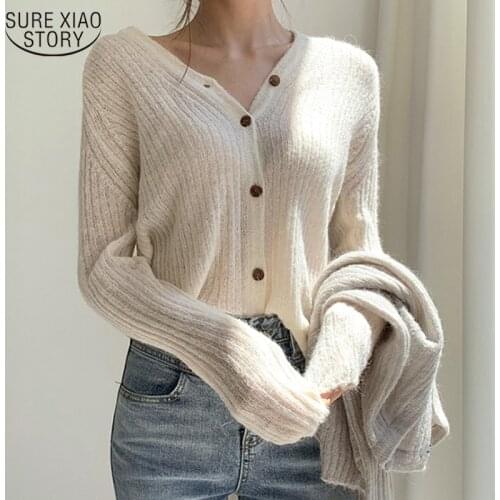 2021 New Autumn Fashion V-neck Thread Sweater Women Slim Fit Cardigan Solid Womens Jacket Single Breasted Sweater Femme 11120