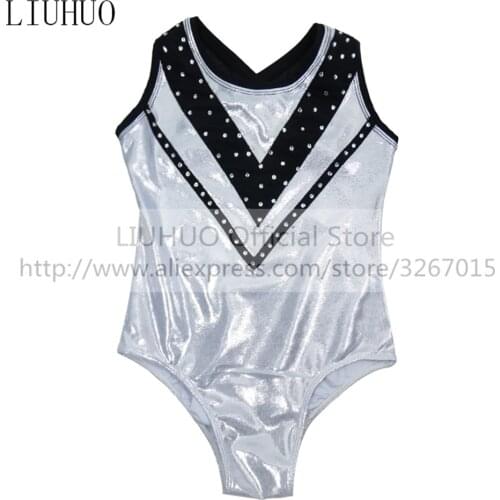 LIUHUO Womens Girls' Performance Rhythmic Gymnastics Competition Leotard Ice Figure Skating Dress Sleeveless Silver Base Coat