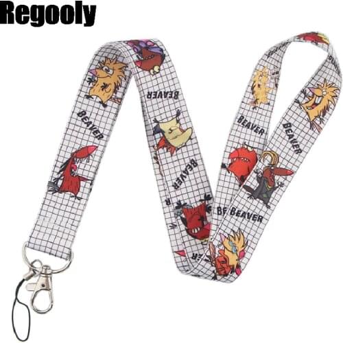10pcs Angry Beavers Keychain Lanyards Id Badge Holder ID Card Pass Gym Mobile Phone Badge Holder Key Strap webbings ribbons
