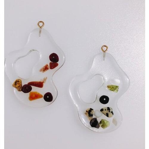 2 pieces / lot Transparent natural shell gravel abstract water ripple shaped resin pendant diy earring jewelry accessories