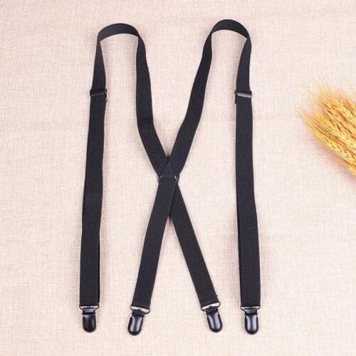 2cm X Back Metal Cross Black Plating Buckle Solid Fashioin British Style 4 Clips Strap Leather Mens Suspenders Elastic