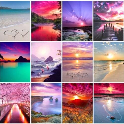 5D Diy Diamond Painting Colorful Landscape Rhinestone Mosaic Cross Stitch Kit Full Diamond Sea Sunset Artist Home Decoration