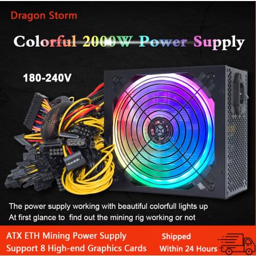 ATX PC 110V-220V 2000W PSU Power Supply ETH ETC ZEC ZCASH DGB XMR For Computer 8 Video Card Mining Bitcoin Miner
