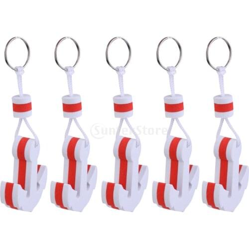 5 Pieces Marine Yachting Boating Floating Key Chain Key Ring- Anchor Shaped White