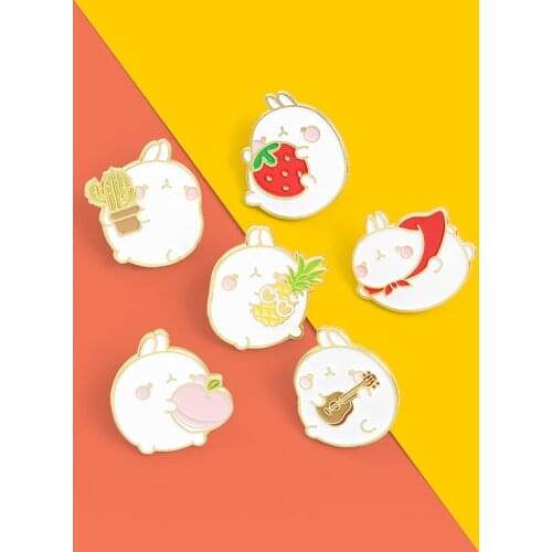 Cartoon Bunny Playing Band Enamel Pin Strawberry Rabbit Fairy Peach Cactus Brooch Animal Lapel Pin Badge Jewelry For Kid Gifts