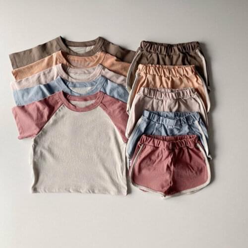 7812 Children Clothing Set Boys Suit Summer New Simple Casual Color Contrast Girl 2 Pieces Suit T-shirt +Shorts Cotton Clothes