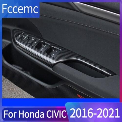 Door Armrest Window Rise Lift Down Button Panel Trim 4 PCS For Civic 2016 2017 2018 2019 Glass Switch Rises Cover Car Sticker