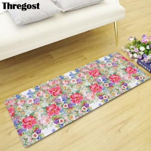 3D Floral Printed Rug for Entrance Microfiber Floor mat Kitchen Carpet Anti Slip Long Bathroom Mats Office Chair Home Decor Mat