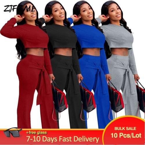 Bulk Items Wholesale Lots Classic Loose 2 Piece Set Women Outfits Full Sleeve Basic Top+boot Cut Pant Lady Minimalist Clothing