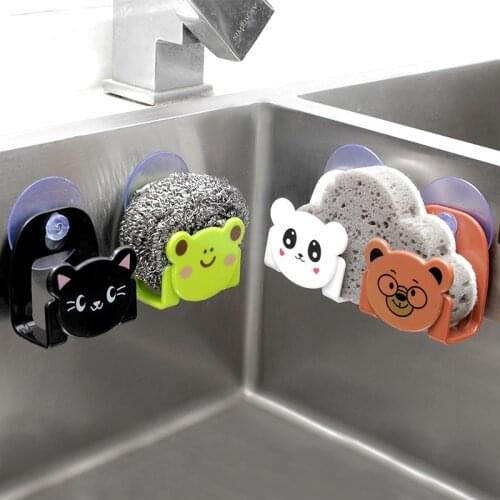 Kitchen Sponges Holder Cartoon Sundries Racks With Strong Suction Cup Self Adhesive Sink Sponges Drain Drying Soap Rack Basket