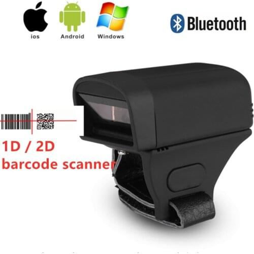 Mini Wireless Bluetooth 2D QR 1D Laser Barcode finger scanner ring shape Pocket bar code reader for Android IOS Windows