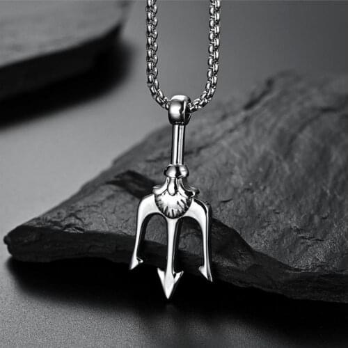 Punk Trident Pendant Necklace Simple Stainless Steel Chain Men Necklace Jewelry Collana Kolye Bijoux Collar Collier Homme NEW
