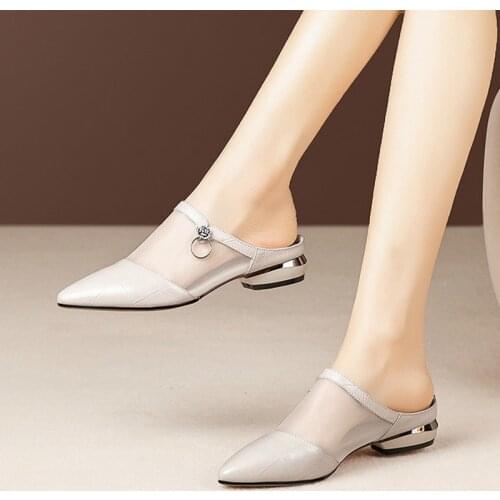 Womens Shoes Pointed Toe Cone Heels Mules Woman Sandals Fashion Summer Slippers Women Ladies Slides 2021 Office Female Footwear