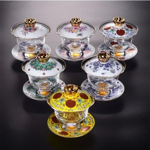 Luxury Royal Special Black Tea Cup Saucer Lid Sets Hand Painted Trace Gold Glass Color Enamel Teacup Special Wedding Gifts