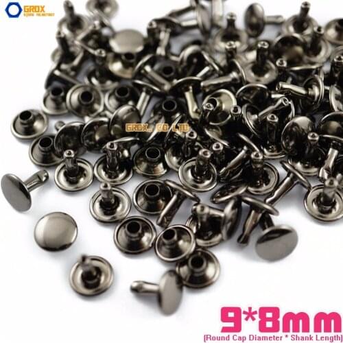 500 set 9*8mm Gunmetal Double Cap Round Rapid Rivet Punk Rock Leathercraft Rivet