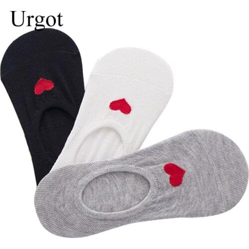 Urgot 5 Pairs Womens Korean Version Pure Color Invisible Love Heart Ladies Boat Socks Summer Silicone Non-Slip Sock Women Cotton