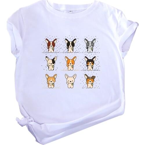 MK New Summer Cute Puppy Print Women Tshirt Cotton Casual Short-Sleeved Tops Tees Round Neck T-Shirts Loose Pullover Plus Size