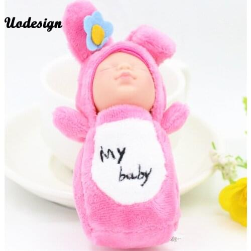 New Cute Sleeping Baby Doll Keychain Pompom Rabbit Fur Ball Key Chain Car Keyring Women Key Holder Bag Pendant Charm Accessories