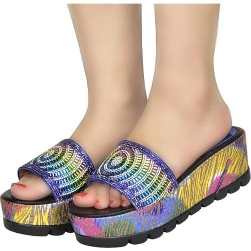 New Arrival Italian Style Women Shoes Wedge Platform African Party Pumps Decorated with Rhinestone Wedding Shoes for Women Bride