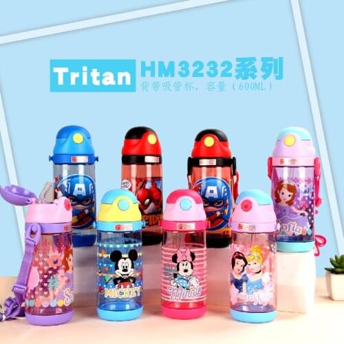Disney new childrens plastic straw cups cartoon Iron Man Sophia children students school kettles bouncing cups