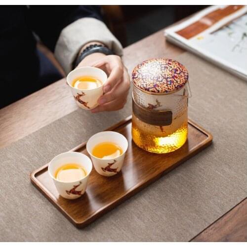 One pot three cup ceramic express cup outdoor portable tea pot travel tea set